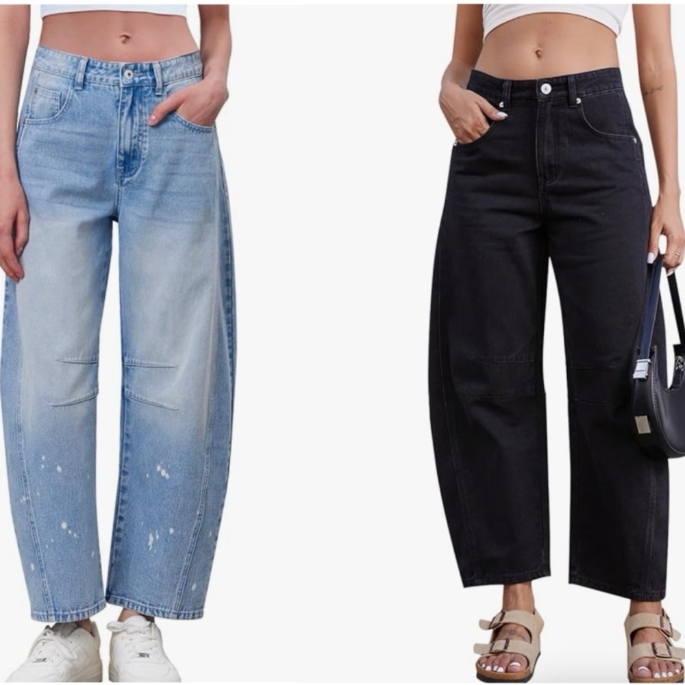 Mid Rise Barrel Jeans (2) Black and Denim Medium